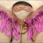 HILASON WESTERN LEATHER HORSE BRIDLE HEADSTALL BREAST COLLAR TAN W/ PINK FRINGES