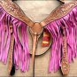 HILASON WESTERN LEATHER HORSE BRIDLE HEADSTALL BREAST COLLAR TAN W/ PINK FRINGES