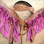 HILASON WESTERN LEATHER HORSE BRIDLE HEADSTALL BREAST COLLAR TAN W/ PINK FRINGES