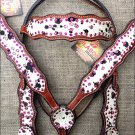 S41 HILASON WESTERN COWHIDE HAIR ON LEATHER HORSE BRIDLE HEADSTALL BREAST COLLAR