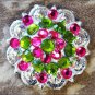 SET OF 2 PERIDOT GREEN & FUCHSIA CRYSTALS BERRY CONCHO RHINESTONE HEADSTALL