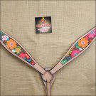 HILASON WESTERN LEATHER HORSE BREAST COLLAR TAN W/ FLORAL INLAY