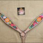 HILASON WESTERN LEATHER HORSE BREAST COLLAR TAN W/ FLORAL INLAY