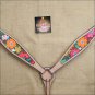 HILASON WESTERN LEATHER HORSE BREAST COLLAR TAN W/ FLORAL INLAY