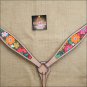 HILASON WESTERN LEATHER HORSE BREAST COLLAR TAN W/ FLORAL INLAY
