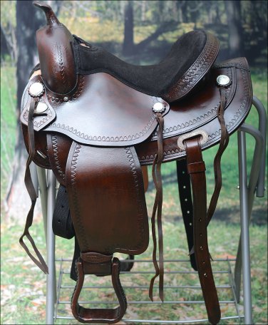 TO108AB-F HILASON TREELESS WESTERN LEATHER TRAIL PLEASURE HORSE RIDING SADDLE 16