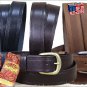 BLACK 1.5in CASUAL LEATHER BELT TRIPLE STITCHED EMBOSSED MADE IN USA