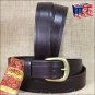 BLACK 1.5in CASUAL LEATHER BELT TRIPLE STITCHED EMBOSSED MADE IN USA