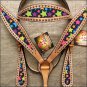 HILASON WESTERN LEATHER HORSE HEADSTALL BREAST COLLAR TAN W/ STAR INLAY