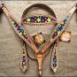 HILASON WESTERN LEATHER HORSE HEADSTALL BREAST COLLAR TAN W/ STAR INLAY