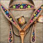 HILASON WESTERN LEATHER HORSE HEADSTALL BREAST COLLAR TAN W/ STAR INLAY