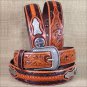 36x1 1/2" 3D NATURAL MENS WESTERN FASHION FLORAL LEATHER BELT REMOVABLE BUCKLE