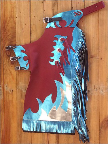 WESTERN MEDIUM YOUTH CHILD RODEO BRONC BULL RIDING SHOW SMOOTH LEATHER CHAPS