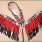 HILASON WESTERN LEATHER ONE EAR HEADSTALL BREAST COLLAR BLACK RED BEADED FRINGES