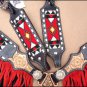 HILASON WESTERN LEATHER ONE EAR HEADSTALL BREAST COLLAR BLACK RED BEADED FRINGES