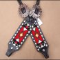 HILASON WESTERN LEATHER ONE EAR HEADSTALL BREAST COLLAR BLACK RED BEADED FRINGES