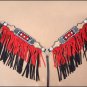 HILASON WESTERN LEATHER ONE EAR HEADSTALL BREAST COLLAR BLACK RED BEADED FRINGES