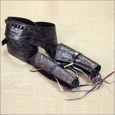 38 in HAND CARVED WESTERN COWBOY LEATHER GUN HOLSTER 45 CALIBER RIGHT HAND BLACK