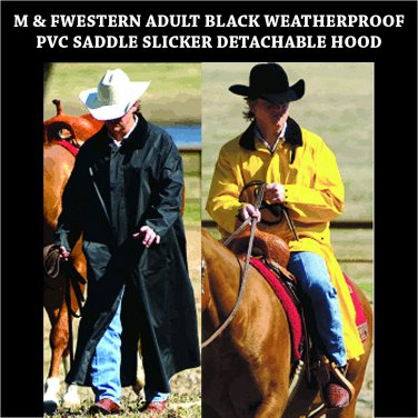 BLACK / YELLOW M&F WESTERN ADULT WEATHERPROOF PVC SADDLE SLICKER DETACHABLE HOOD