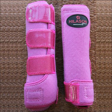LARGE HILASON GLITTER PINK HORSE REAR LEG PROTECTION ULTIMATE SPORTS BOOTS PAIR