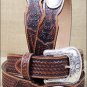 46" TONY LAMA TAN OMAHA COUNTRY SCALLOPED LEATHER MEN BELT MADE IN THE USA