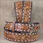 36 X 1 3/4" 3D NATURAL MENS WHITE STITCH FLORAL WESTERN FASHION LEATHER BELT