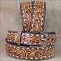 36 X 1 3/4" 3D NATURAL MENS WHITE STITCH FLORAL WESTERN FASHION LEATHER BELT