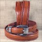 38 X 1 1/4" 3D COGNAC MENS DRESS LEATHER BELT W/ LACED EDGE REMOVABLE BUCKLE