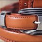 38 X 1 1/4" 3D COGNAC MENS DRESS LEATHER BELT W/ LACED EDGE REMOVABLE BUCKLE