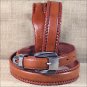 38 X 1 1/4" 3D COGNAC MENS DRESS LEATHER BELT W/ LACED EDGE REMOVABLE BUCKLE