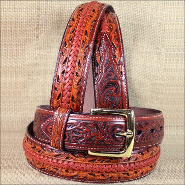 32 X1 1/2" 3D BROWN FLORAL MENS WESTERN FASHION LEATHER BELT REMOVABLE BUCKLE
