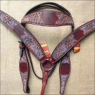 HILASON WESTERN LEATHER HORSE BRIDLE HEADSTALL BREAST COLLAR MAHOGANY TURQUOISE