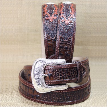 36 inch TONY LAMA MEN'S CHOCOLATE BROWN SOUTHERN CAIMAN LEATHER BELT