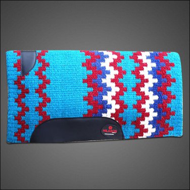 FE128-F HILASON WESTERN NEW ZEALAND WOOL HORSE SADDLE BLANKET BLUE TURQUOISE RED