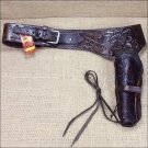 48 in. HAND CARVED WESTERN COWBOY LEATHER GUN HOLSTER 45 CALIBER LEFT HAND - BRO