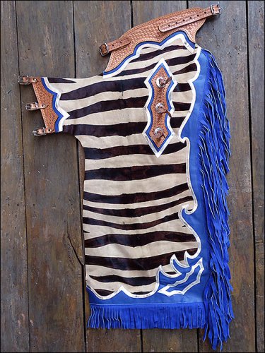 CH135F- HILASON BULL RIDING ZEBRA HAIR ON LEATHER PRO RODEO CHAPS