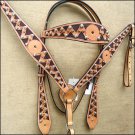 HILASON WESTERN LEATHER HORSE BRIDLE HEADSTALL BREAST COLLAR TAN BLACK SPOTS