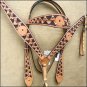 HILASON WESTERN LEATHER HORSE BRIDLE HEADSTALL BREAST COLLAR TAN BLACK SPOTS