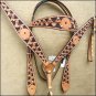 HILASON WESTERN LEATHER HORSE BRIDLE HEADSTALL BREAST COLLAR TAN BLACK SPOTS