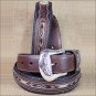36 INCH WESTERN MEN BLACK BROWN LEATHER FABRIC INSET BELT