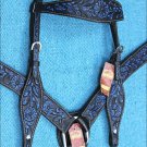HILASON WESTERN LEATHER HORSE HEADSTALL BREAST COLLAR BLACK W/ TURQUOISE INLAY