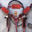 HILASON WESTERN LEATHER HORSE HEADSTALL BRIDLE BREAST COLLAR MAHOGANY RED INLAY