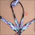 HILASON WESTERN LEATHER HORSE ONE EAR HEADSTALL BREAST COLLAR PURPLE BLACK