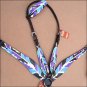 HILASON WESTERN LEATHER HORSE ONE EAR HEADSTALL BREAST COLLAR PURPLE BLACK