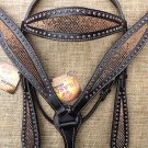 HILASON WESTERN LEATHER HORSE BRIDLE HEADSTALL BREAST COLLAR BLACK W/ GOLD INLAY