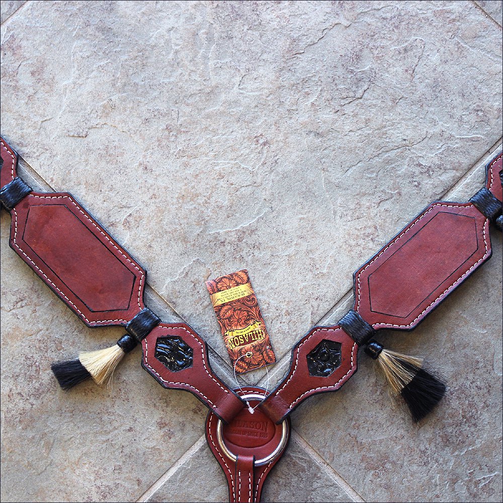 HILASON WESTERN LEATHER BREAST COLLAR MAHOGANY RAWHIDE HORSE HAIR TASSEL