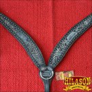 HILASON WESTERN LEATHER HORSE BREAST COLLAR BLACK RUSTIC VINTAGE HAND CARVED