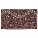 AMERICAN WEST LEATHER ROSEWOOD LADIES TRI FOLD WALLET PURSE BROWN SAND