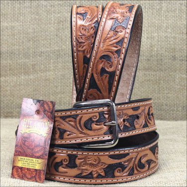 NEW HILASON HANDMADE FLORAL TOOL HEAVY DUTY WESTERN WORK LEATHER MENS BELT