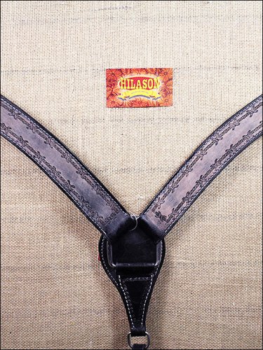 S321 HILASON WESTERN LEATHER HORSE BREAST COLLAR BARB WIRE ANTIQUE BLACK